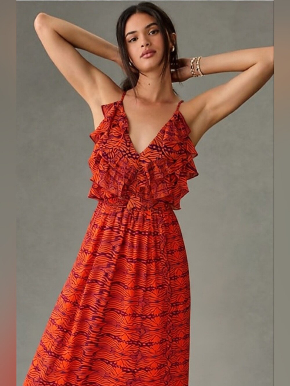 Miss Me Orange Ruffled Tie Halter Dress